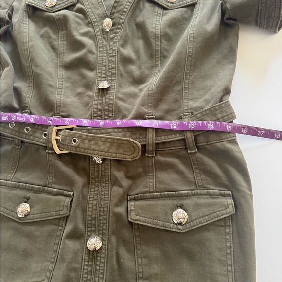 Khaki Button-Front Belted Mini Dress - Picture 9 of 12